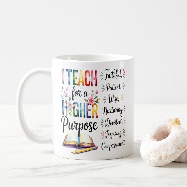 Caneca De Café Higher Purpose Book Flowers Pencil Illustration (Com Donut)