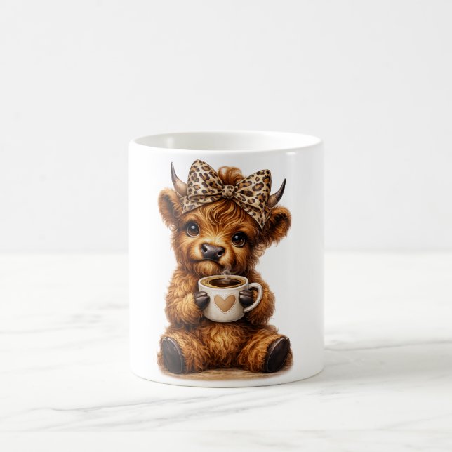 Caneca De Café Highland Cow Coffee Wrap: Leopard Bow — Personaliz (Centro)