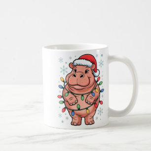 Caneca De Café Hipopótamo Adorável Envolto em Luz de Natal Chapéu
