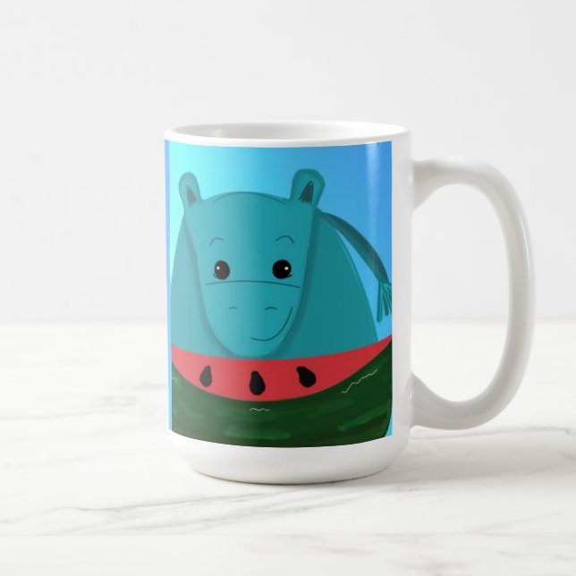 Caneca De Café Hipopótamo Azul com Fatia de Melancia (Direita)