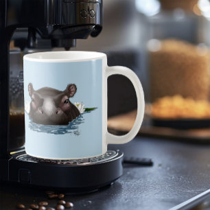 Caneca De Café Hipopótamo Lótus Branco Azul