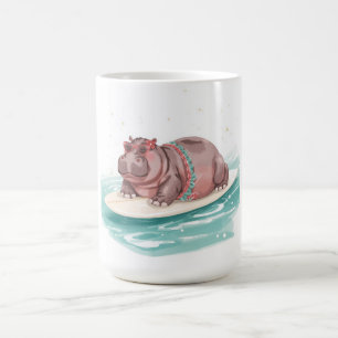 Caneca De Café Hipopótamo surfista em prancha de surfe