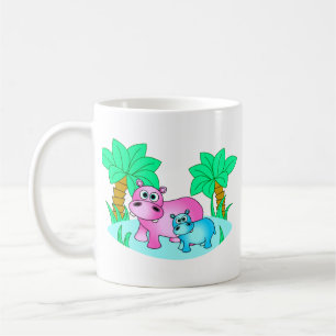 Caneca De Café Hipopótamos bonitos mamã e natação do bebê