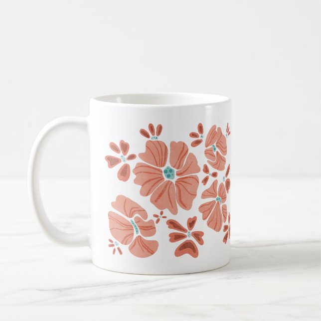 Caneca De Café Hippie Blooms: Abstrato Red Flower Power Trabalho  (Esquerda)