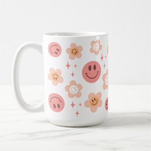 Caneca De Café Hippie Checkerboard Sorria Face 60s Pattern Mug