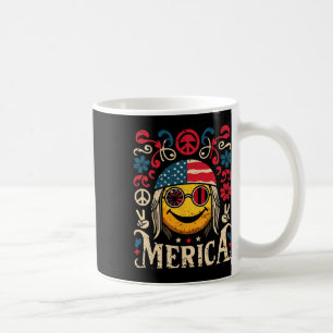 Caneca De Café Hippie Groovy Face 4 de julho Bandeira dos Estados