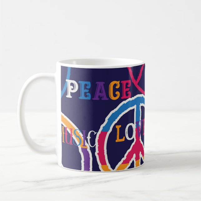 Caneca De Café Hippie Peace: Design de símbolos vibrantes. (Esquerda)