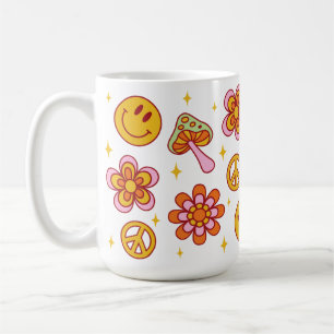Caneca De Café Hippie Retro Feliz Sorriso Face à Paz Design Mug