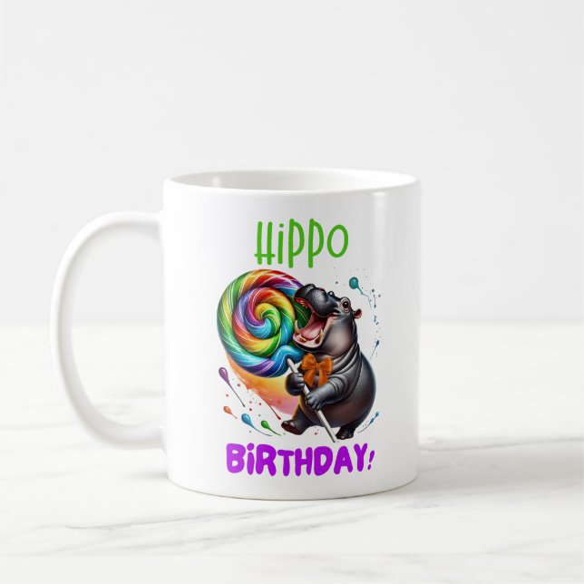 Caneca De Café Hippo Birthday Cheerful, Colorida Nadadora | (Esquerda)