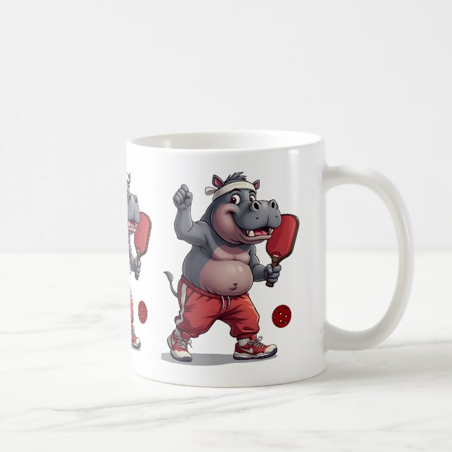 Caneca De Café Hippo Jogando Pickleball, Engraçado Hippopotamus (Direita)