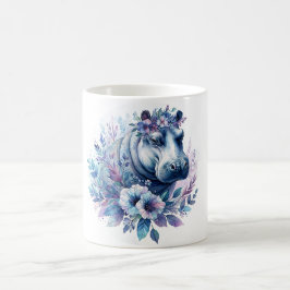 Caneca De Café Hippo Watercolor Arte Floral