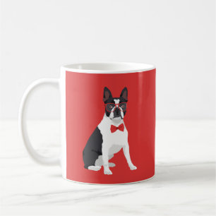 Caneca De Café Hipster Boston Terrier com vidros & laço vermelho