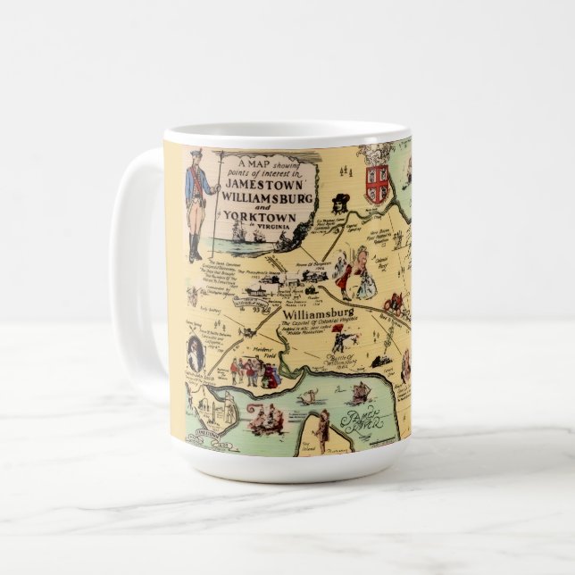 Caneca De Café Historic Williamsburg Map Mug (Frente Esquerda)