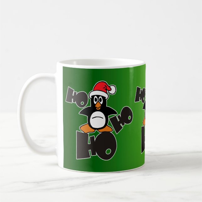 Caneca De Café Ho Ho - Pinguim - Feliz Natal + seu backgr (Esquerda)