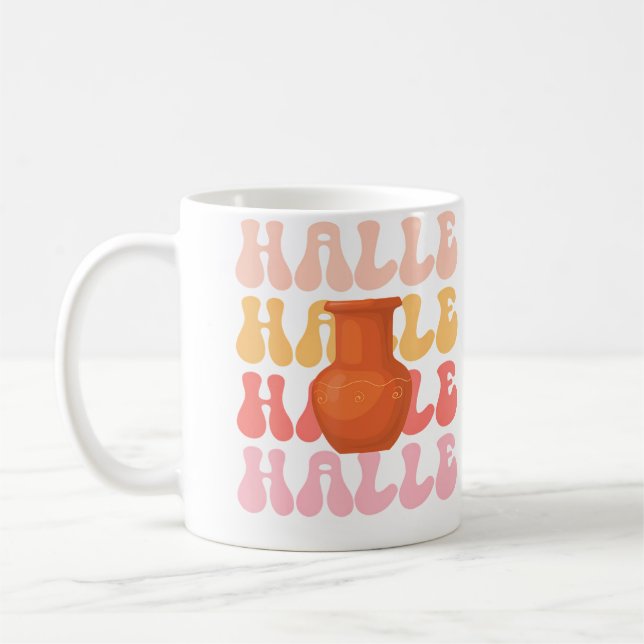 Caneca De Café Hobby de Cerâmica com Nome Halle Retro (Esquerda)