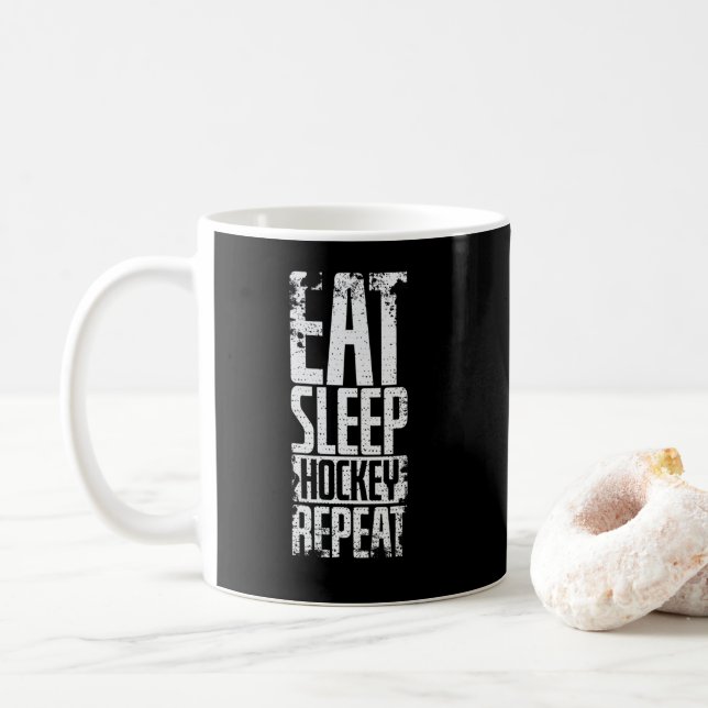 Caneca De Café Hockey "Eat Sleep Hockey Repeat" (Com Donut)