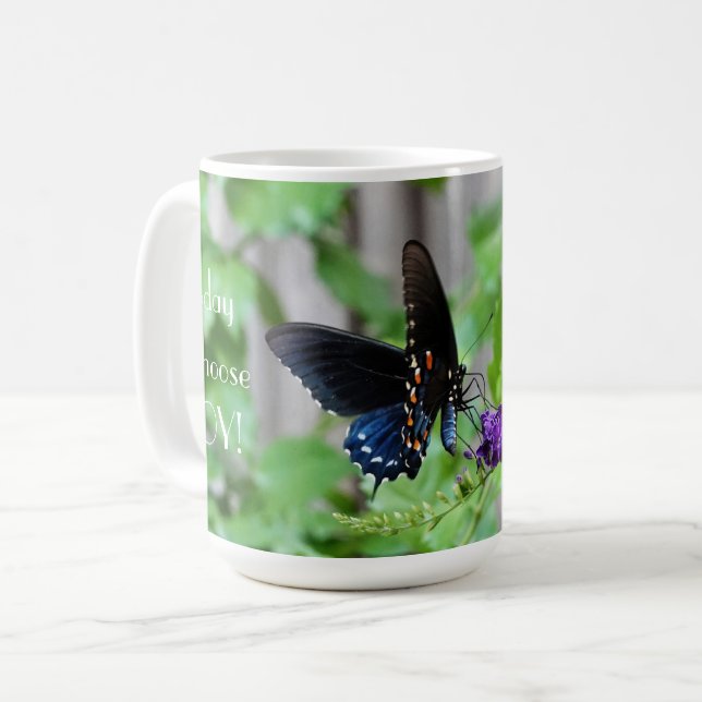 Caneca De Café Hoje Escolho Alegria, Bonito Borboleta (Frente Esquerda)