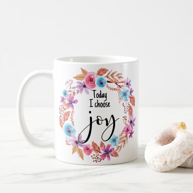 Caneca De Café Hoje eu escolho Joy Inspirational Cote Rosa (Com Donut)