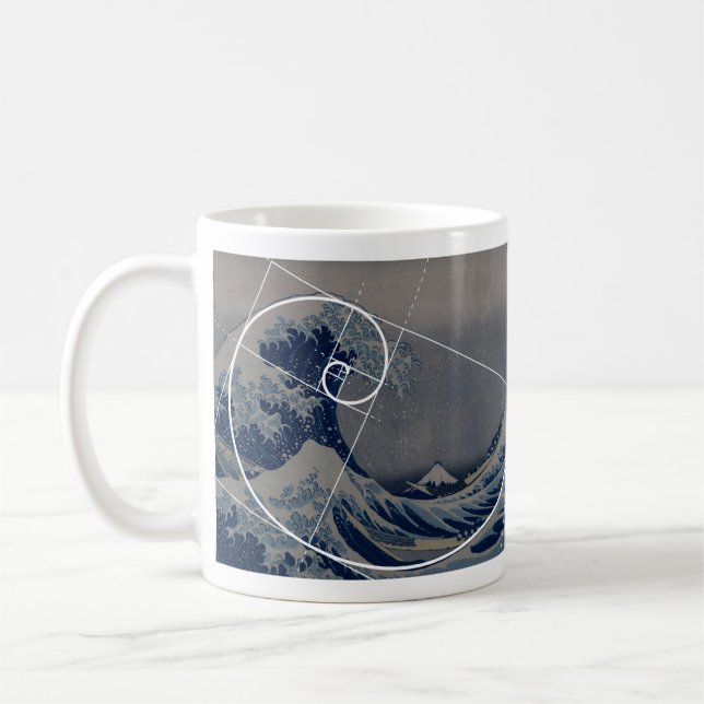 Caneca De Café Hokusai encontra Fibonacci, relação dourada (Esquerda)