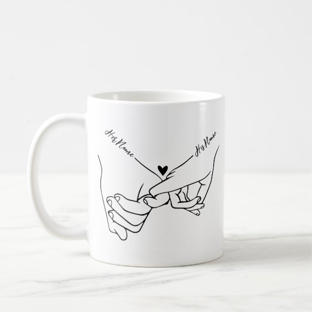 Caneca De Café Holding Hands Custom Name Valentine Mug (Esquerda)