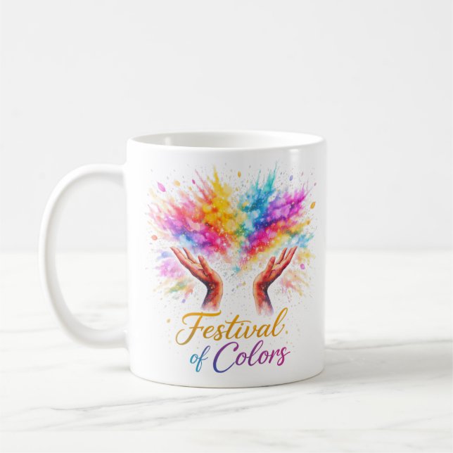 Caneca De Café Holi Festival Hands Throwing (Esquerda)