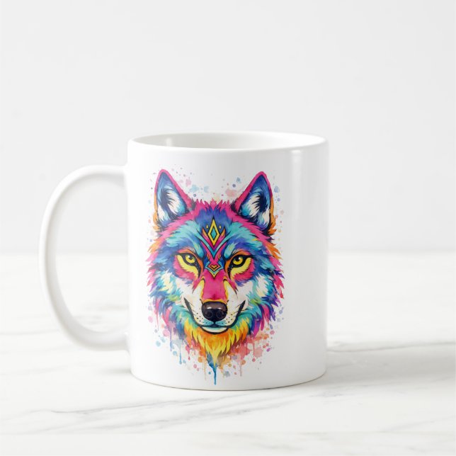 Caneca De Café Holi Wolf Aquarell Tasse - Blau (Esquerda)