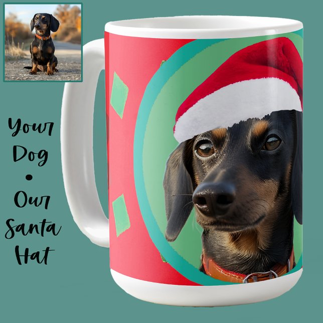 Caneca De Café Holiday Green Red Your Dog or our Dachshund Photo  (Criador carregado)