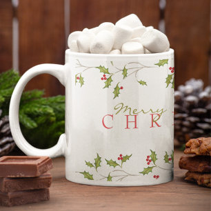 Caneca De Café Holiday Holly Editable Mug