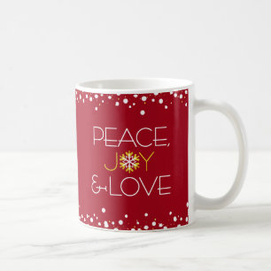 Caneca De Café Holiday Red Modern Chic Snowflake Paz Joy Love
