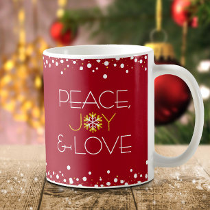 Caneca De Café Holiday Red Modern Chic Snowflake Paz Joy Love