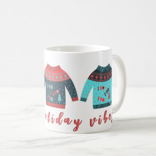 Caneca De Café Holiday Vibes Ugly Sweater Engraçado Natal