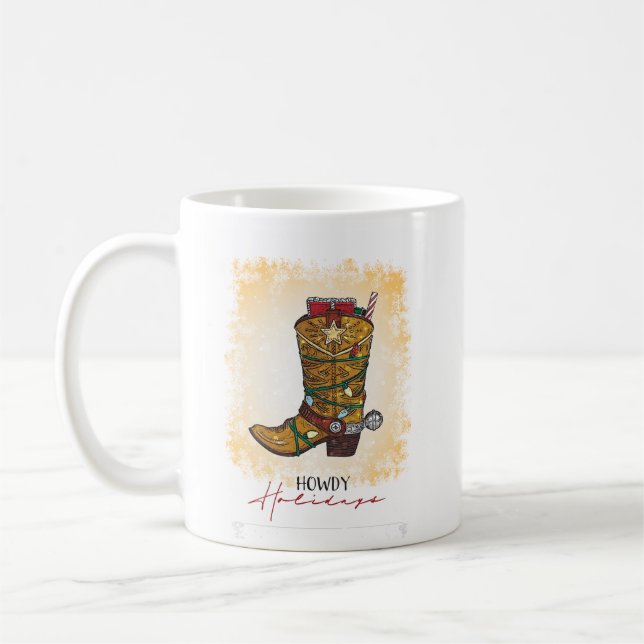 Caneca De Café Holidays, Natal, Luzes de Natal, Boot do Cowboy (Esquerda)