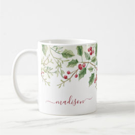 Caneca De Café Holly Berry Christmas Holiday | Custom Script Name