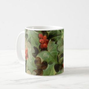 Caneca De Café holly deixa bagas vintage art impressão christmas