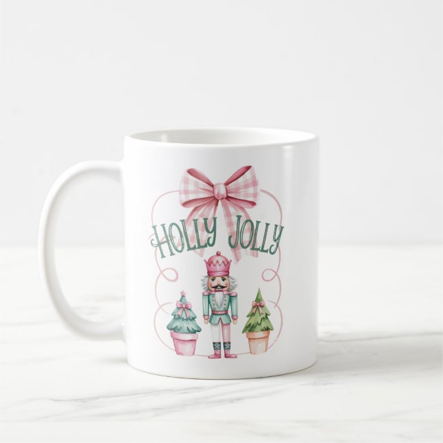 Caneca De Café Holly Jolly Christmas Nutcracker Coquette Preppy (Esquerda)