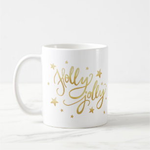 Caneca De Café Holly Jolly Elegante Dourado Faux Foil Script