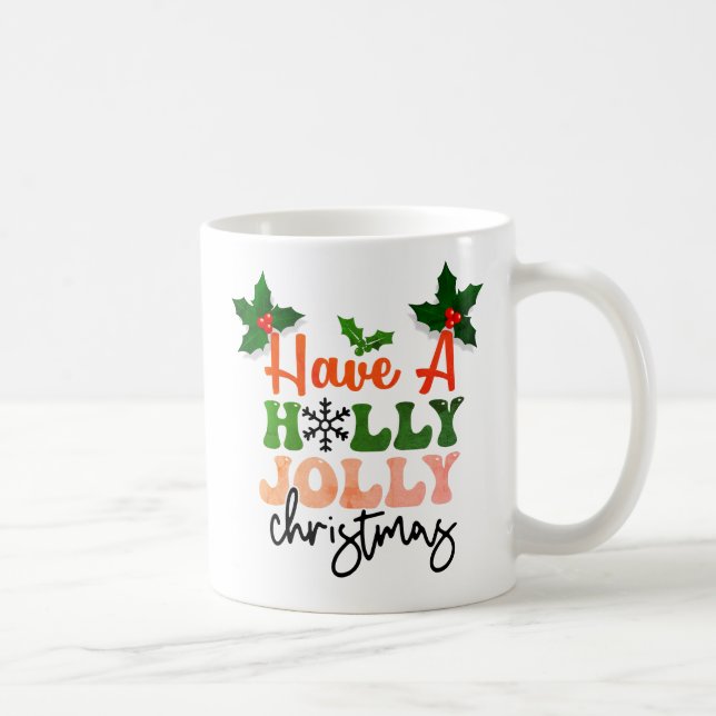 Caneca De Café Holly Jolly Natal Festivo Design (Direita)