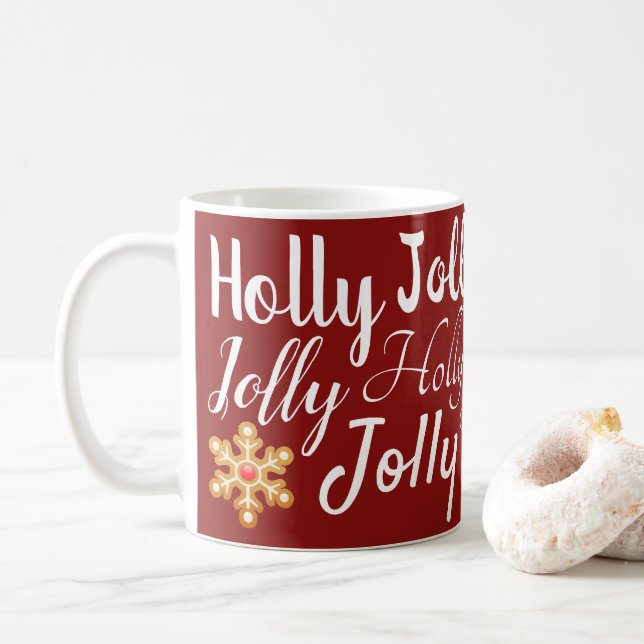 Caneca De Café Holly Jolly Script & Gingercake Cookies Natal (Com Donut)