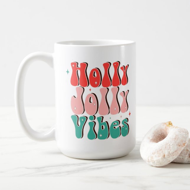 Caneca De Café Holly Jolly Vibes Groovy Natal (Com Donut)