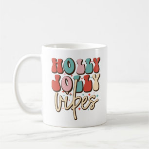 Caneca De Café Holly Jolly Vibes Retro Groovy Feriados de Natal