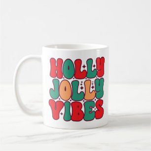 Caneca De Café Holly Jolly Vibes Retro Groovy Feriados de Natal