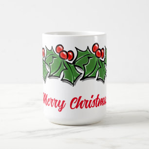 Caneca De Café Holly Leaves, Holly berry, coroa de Natal