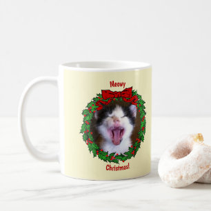 Caneca De Café Holly Wreath Frame Meowy Christmas Adicionar uma f