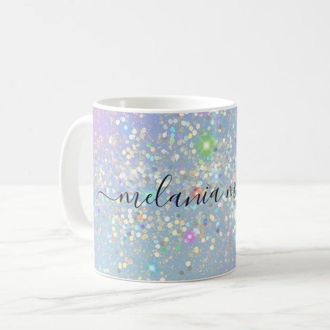 Caneca De Café Holographic Glam Glitter Elegante Esmaga Rapariga (Frente Esquerda)