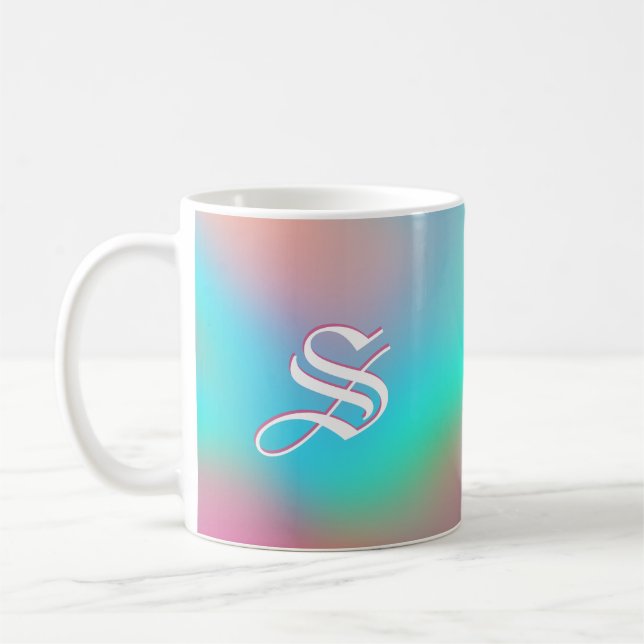Caneca De Café Holographic Wonderland | Monograma e texto persona (Esquerda)