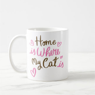 Caneca De Café Home is where my cat is 1