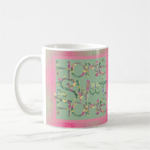 Caneca De Café "Home Sweet Home" Floral Font Green