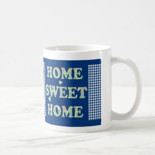 Caneca De Café Home Sweet Home Mug: Primroses, Blue Check Gingham