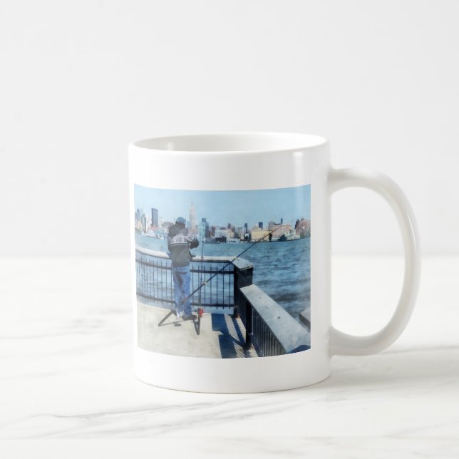 Caneca De Café Homem A Pescar O Pier Hoboken (Direita)