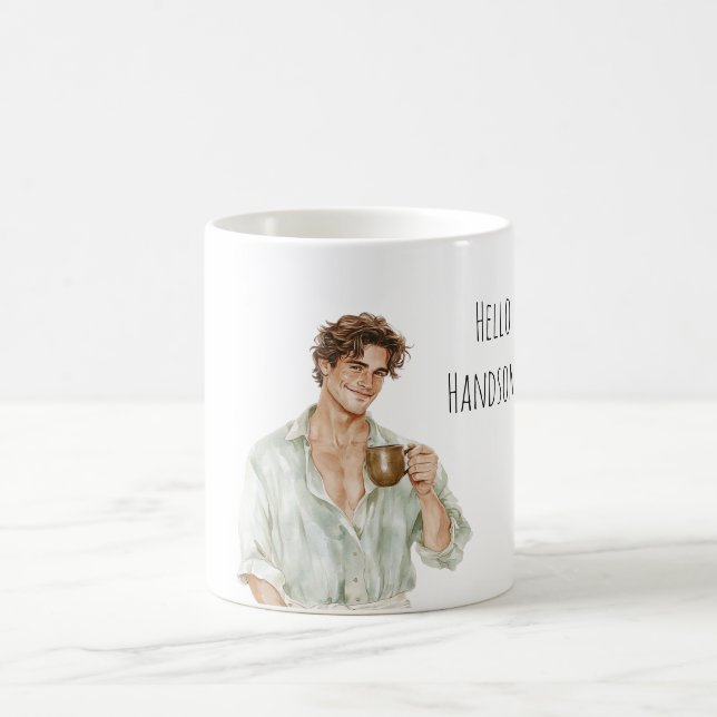 Caneca De Café Homem de Cabelo Castanho com Copo (Centro)